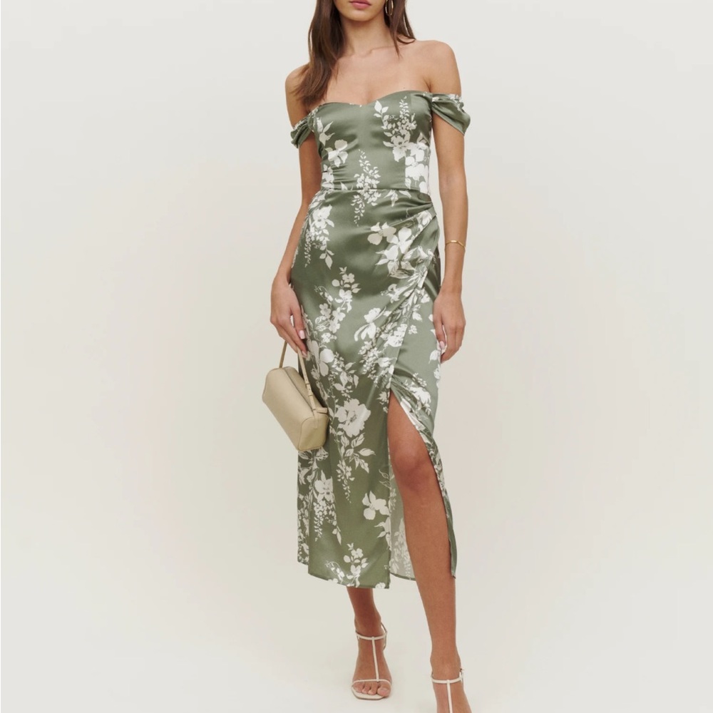 Reformation Green Genesis Silk Dress